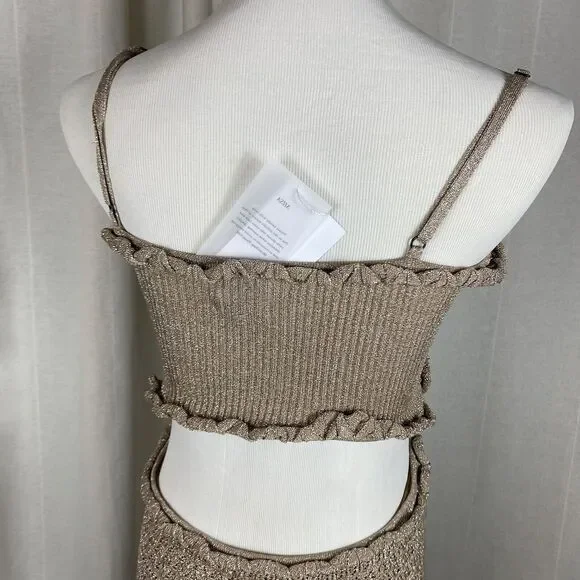 NWT MISA Women's Medium Skye Dress Platinum Rose Bodycon Cutout Boho Metallic - Picture 11 of 16